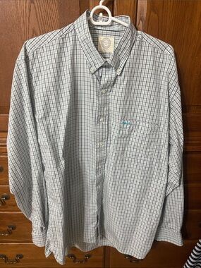 Coastal Cotton White Shirt with Blue and Gray Windowpane Plaid